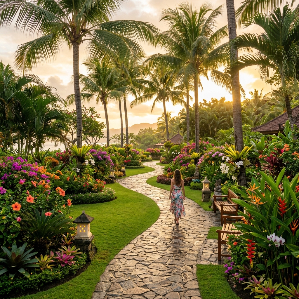 Lush tropical gardens at Serenova Villas